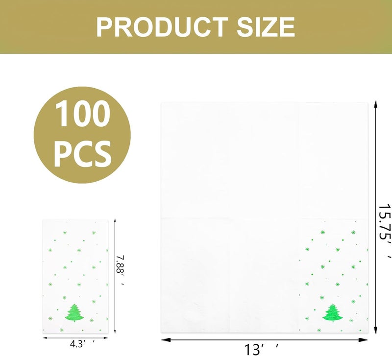 WDF 100Pack Green Christmas Napkins Disposable - 3ply Christmas Tree Paper Napkins, Premium Quality Green Holiday Napkin, Party Dinner for Tableware Decor - Image 3